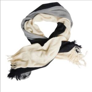 DONNI Tri-Color Neutral Color Block Scarf Black Gray Cream